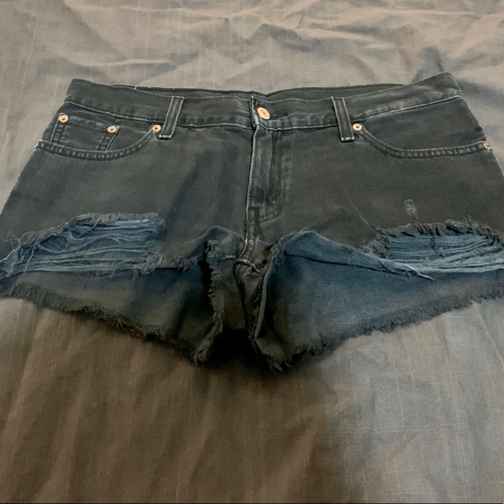 Levi Black Distressed Jean Shorts
